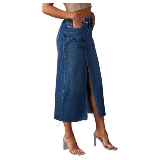 DianShao gonna lunga da donna in jeans a vita alta con spacco frontale gonna in denim gonna vintage in denim con tasche