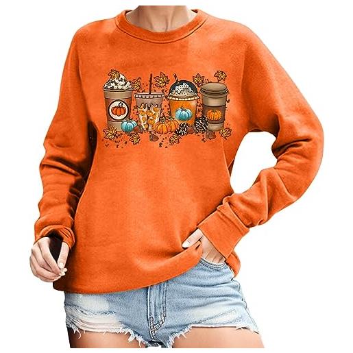 Generisch camicetta autunnale da donna, felpa con zucca, maglione sciolto, a maniche lunghe, per halloween, maglione da donna, oversize, divertente inverno, colore: arancione. , xl