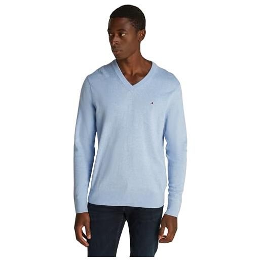 Tommy Hilfiger pullover uomo cashmere v neck pullover in maglia, blu (vessel blue heather), 3xl