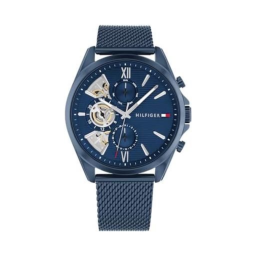 Tommy Hilfiger orologio analogico multifunzione al quarzo da uomo con cinturino in maglia metallica in acciaio inossidabile blu - 1710648