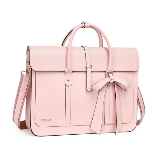 MOSISO borsa porta pc donna, 13-14 pollici laptop in pelle pu borsa a tracolla convertibile, 13,3 pollici borse messenger casual lavoro viaggio computer custodia con nodo a fiocco, rosa