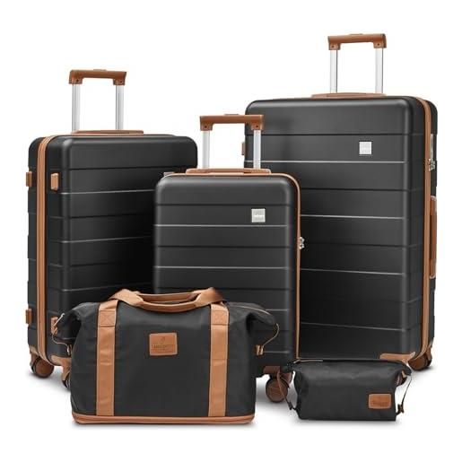 imiomo set di valigie 5 pezzi a guscio duro con 4 ruote e serratura tsa il set di valigie contiene 1 astuccio per cosmetici e 1 borsa portatile nero