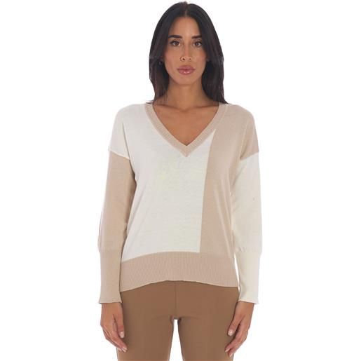 MARIA BELLENTANI maglia MARIA BELLENTANI manica lunga bicolore scollo v, colore panna