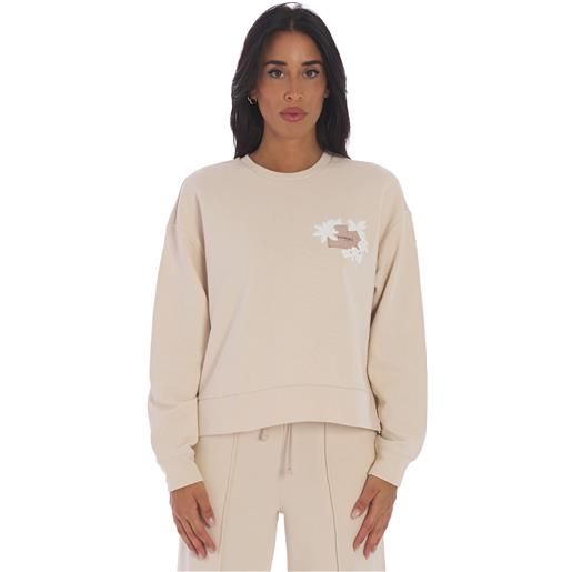 TWINSET felpa TWINSET girocollo con logo e fiore ricamato, colore panna