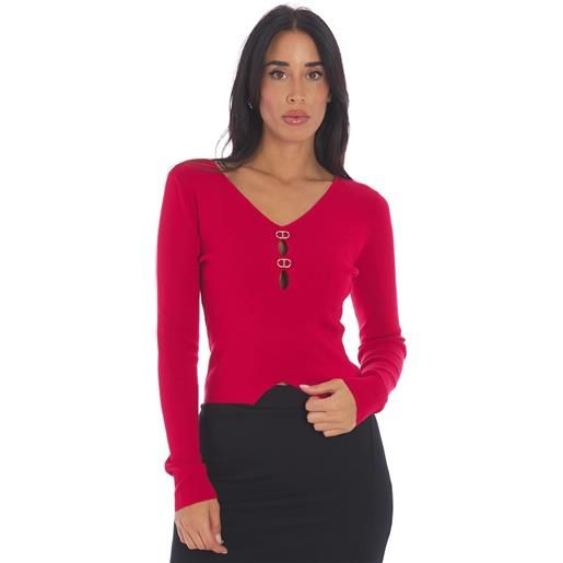TWINSET maglia TWINSET scollo a punta con aperture a goccia, colore rosso