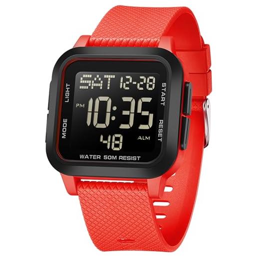 findtime Orologi da donna UK impermeabili da donna orologi digitali per donne orologio sportivo grande stampa numeri facile da leggere con retroilluminazione a LED, bianco, Cinturino