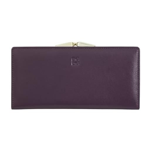 Dudu portafoglio donna grande vera pelle con protezione rfid, porta carte di credito con portamonete borsellino clic clac, portafogli porta banconote colorato deep purple
