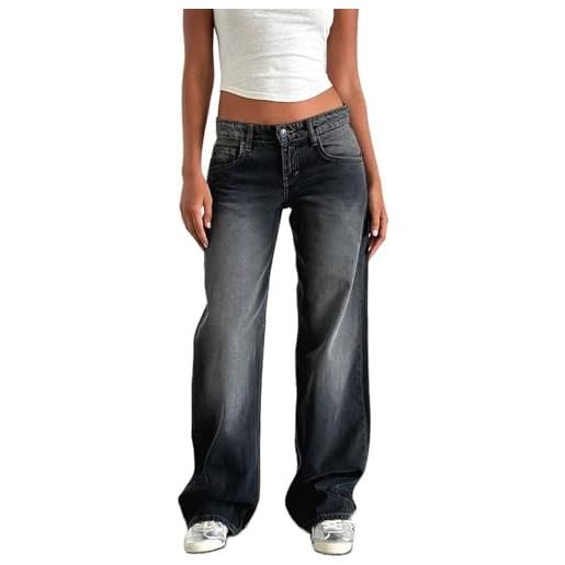 ORANDESIGNE Pantaloni Cargo da Donna Larghi a Vita Alta Dritti Gamba Larga Pantaloni Larghi Denim Y2k Aesthetic Vintage Jeans Pantaloni Ragazze Adolescenti E-Girl Streetwear A Beige XS