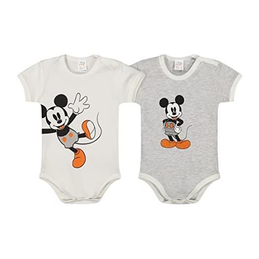 Melby, pacco doppio body per bimbo con topolino, bianco e grigio (9 mesi)