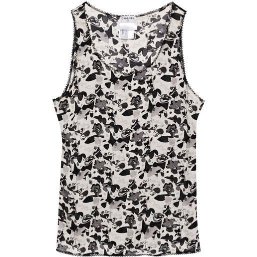 CHANEL Pre-Owned - top crop a fiori 2005 - donna - seta/spandex/elastam - 40 - nero