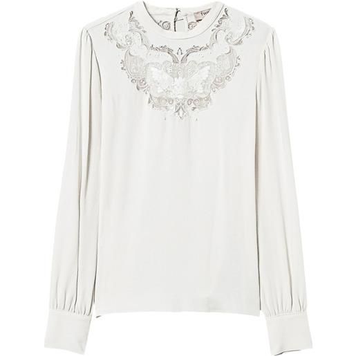 TWINSET blusa con ricamo a fiori - bianco