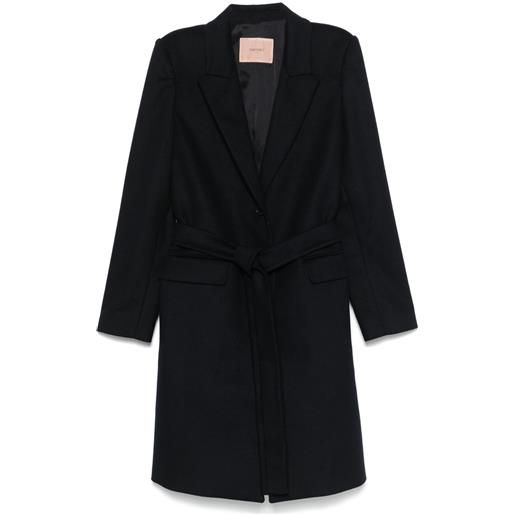 TWINSET cappotto lungo con placca logo - blu