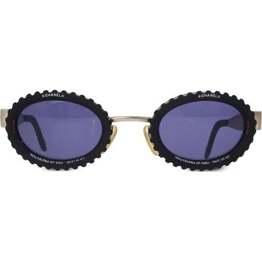 CHANEL Pre-Owned - occhiali da sole ovali pre-owned anni '90-2000 - donna - placcatura in argento/acrilico - taglia unica - nero