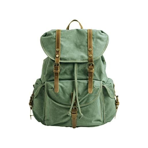 FANDARE Zaino In Tela Cerata Vintage - Unisex, 32x18x49 Cm, Con Scomparto Laptop, Pelle, Per Viaggio E Trekking, Blu - 2