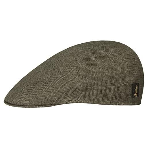 Borsalino coppola in lino herringbone donna/uomo - made italy berretto cappello piatto con visiera, fodera estate primavera/estate - m (56-57 cm) oliva