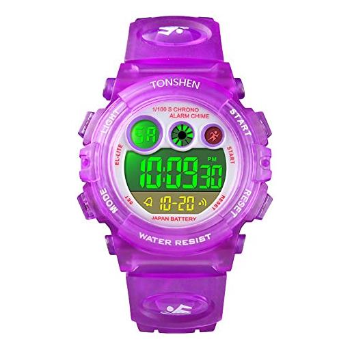 TONSHEN ragazzo e ragazza sportivo orologi da polso multicolore led elettronico controluce outdoor 50m impermeabile allarme cronometro fashion digitale orologio (viola)