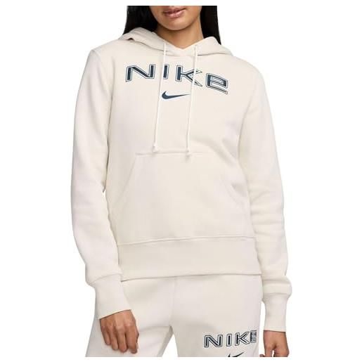 Nike phoenix fleece std logo felpa con cappuccio, lt orewood brn/bianco/armory na, l donna
