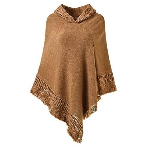 LAYAN-B cappa con cappuccio da donna con orlo frange crochet poncho modelli di maglieria per le signore nero taglia unica