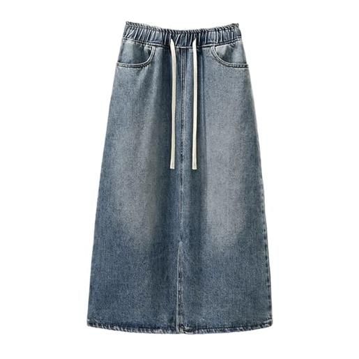 RWGSNB gonna donna, gonna midi in denim da donna gonne in jeans da donna con elastico in vita blu con coulisse gonne estive leggere per donne uk comode morbide streetwear l