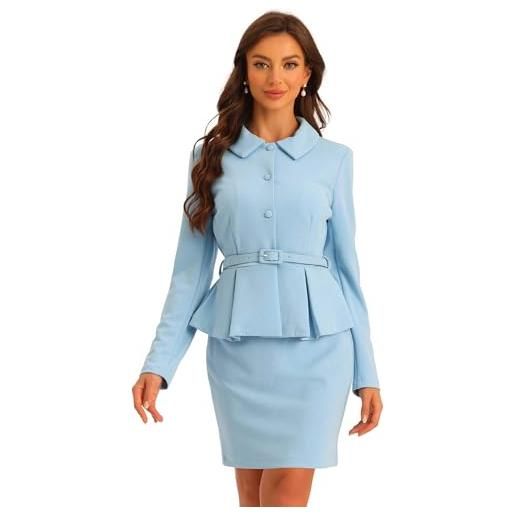 Allegra K tailleur donna eleganti peplo da lavoro 2 pezzi set gonna e giacca blazer da ufficio rosa l