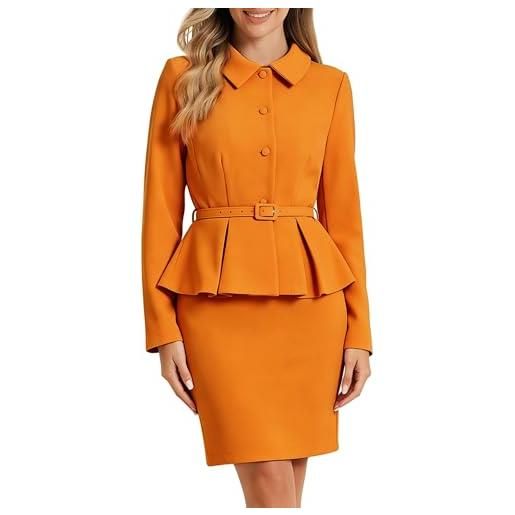 Allegra K tailleur donna eleganti peplo da lavoro 2 pezzi set gonna e giacca blazer da ufficio bianca xl
