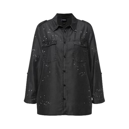 Ulla Popken blusa di jeans con acid wash, collo da camicia e maniche lunghe grey denim 46+ 830523905-46+