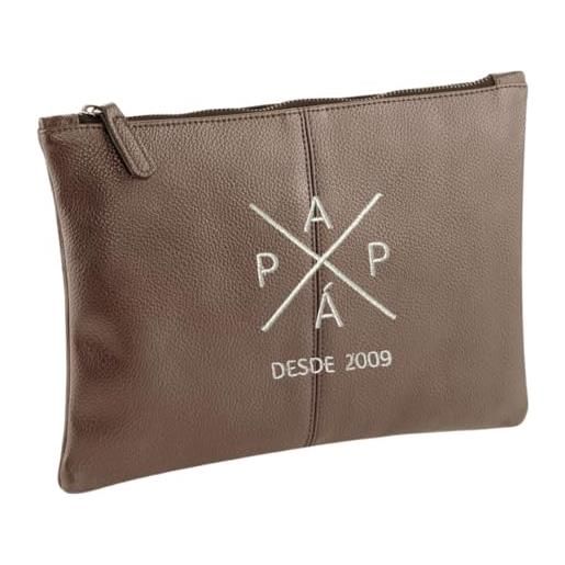 Cocholate beauty case personalizzato, beauty case in pelle vegana ricamata, borsa a mano handmade per compleanno | festa del papà, portafoglio a mano - marrone, moderno