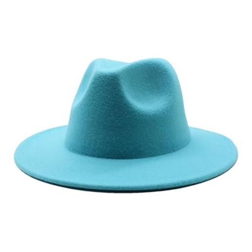 Generic feltro di lana fedora cap uomo donna tesa piatta top jazz cappelli rotondi cappelli fedora cappello, blu cielo, m56cm-58cm