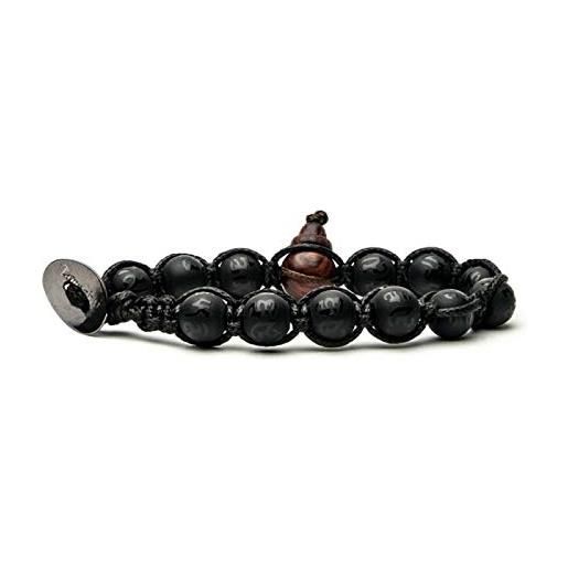 Tamashii Bracciale Uomo Prayer Con Perline In Onice E Legno, Regolabile 16-23 Cm, Modello BHS200-1
