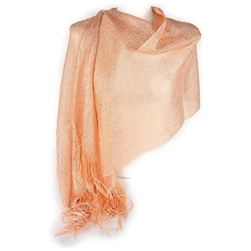 Emila stola cerimonia coprispalle elegante a rete con frange foulard scialle grande sciarpa lurex da matrimonio per abito da sera giorno primavera estate 2026 rosa pesca