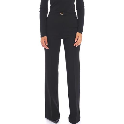 TWINSET pantalone TWINSET gamba dritta in punto milano con logo, colore nero
