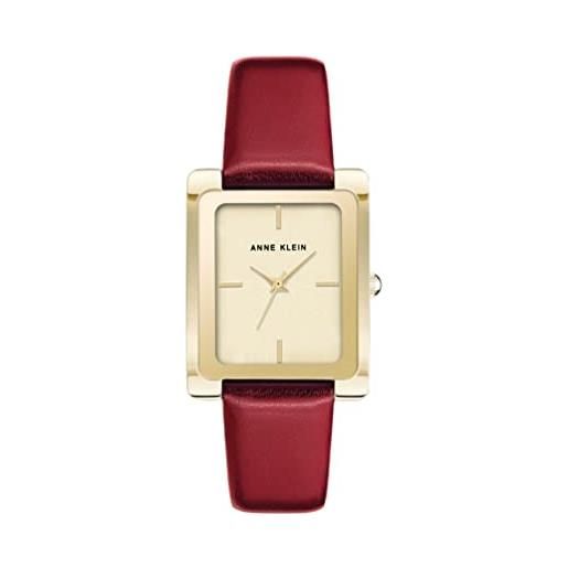 Anne Klein - orologio da donna con cinturino in pelle, rosso scuro/oro