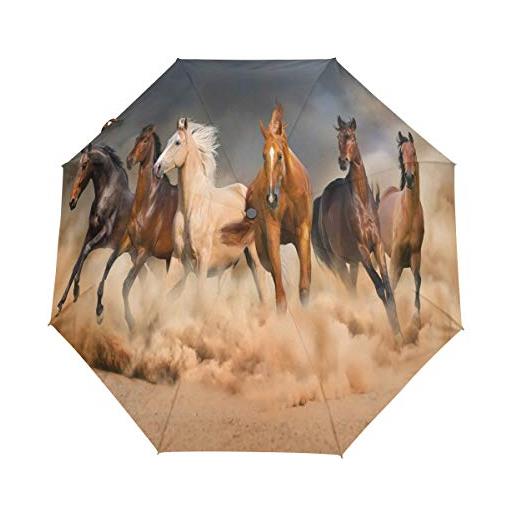 HMZXZ rxyy - ombrello da corsa con cavalli e pittura, pieghevole, per donne, uomini, ragazzi, ragazze, antivento, compatto, leggero, da viaggio
