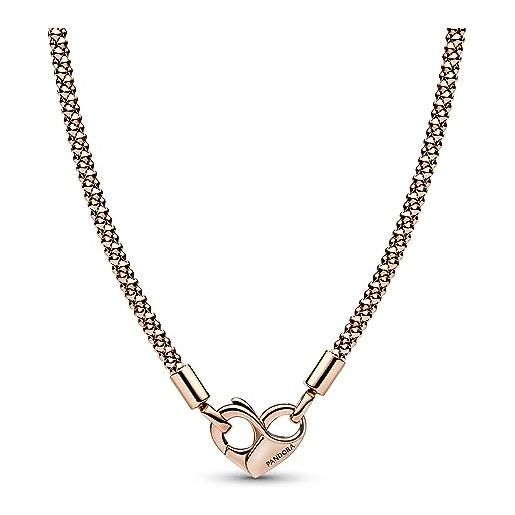 PANDORA collana moments con borchie placcata in oro rosa 14 carati con chiusura a cuore, 45