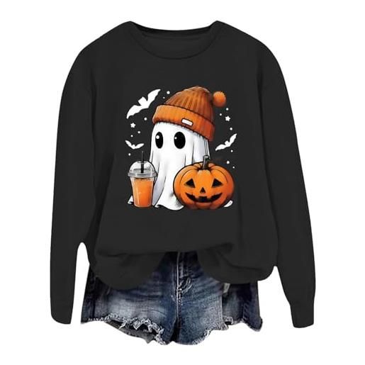 Generic felpe pullover da donna con fantasma di halloween per halloween zucca costume di halloween alla moda workou top dolcetto o scherzetto strega halloween strega halloween osso spettrale, nero , m