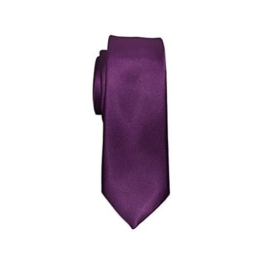 Remo Sartori - cravatta donna stretta slim in seta tinta unita, larghezza cm 5.5, made in italy (viola scuro)