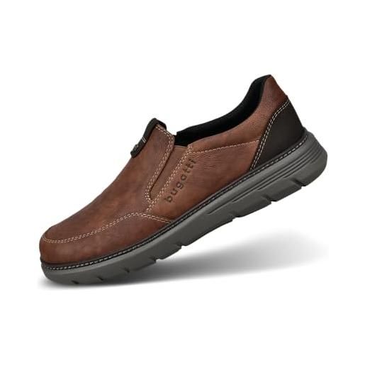 Bugatti Chesley Mocassini Uomo In Pelle Scamosciata Blu Con Inserti In Pelle Color Cognac - Suola EVA Leggera - 4