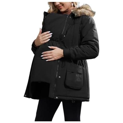 Maacie giacca maternità invernale 3 in 1 per gravidanza, con inserto per neonato, cappotto maternità invernale per gravidanza, nero , xl
