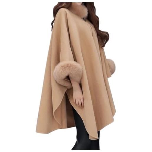 ORANDESIGNE cappotto donna invernale elegante lana mantella poncho giacca trapezio moda calda cardigan lungo cerimonia coprispalle antivento giubbotto autunnale trenchcoat outwear b nero m