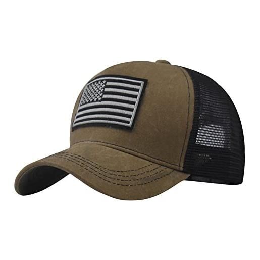 QIFLY berretto da uomo traspirante con bandiera usa sport hats running for men women unisex regolabile bandiera usa hip hop cappello american flag trucker baseball cap, 01-kaki, taglia unica