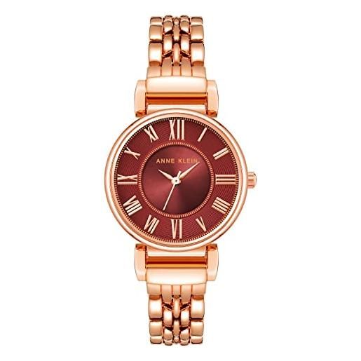 Anne klein orologio da polso da donna, con cinturino a bracciale, borgogna/oro rosa