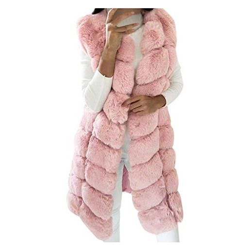 Vhersily gilet lungo donna pelliccia invernale cappotto smanicato pelliccia sintetica giacca donna elegante caldo gilet di peluche giubbotto