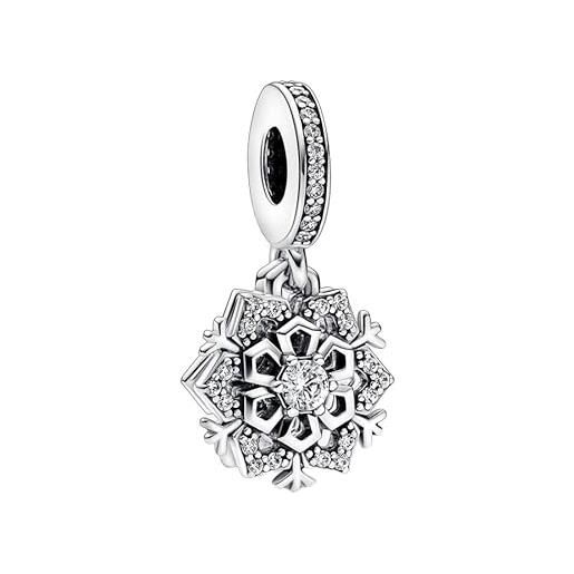 Feitery charm doppio con fiocco di neve scintillante charm giorno di natale bead bracciale regalo di natale ciondolo da donna argento