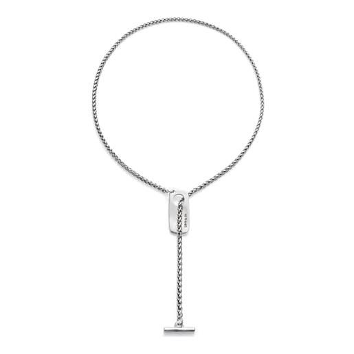 Uno de 50 unode50 catenina lunga placcata argento sterling e figura centrale, con terminazione a forma di tubo orizzo