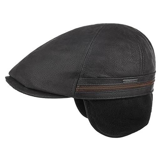 Stetson redding cap con paraorecchie uomo - berretto in pelle gatsby protezione nuca visiera, paraorecchie, fodera inverno autunno/inverno - m (56-57 cm) nero