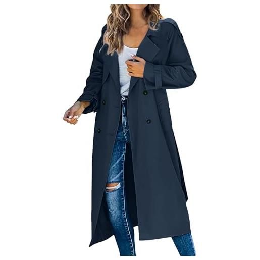 Generico trench cappotto lungo da donna, giacca antivento per il tempo libero, trench coat lungo classico autunno invernale, giacca a vento impermeabile