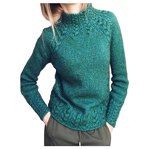 Generico lupetto donna manica lunga maglione giallo top a collo pullover solido temperamento c maglioncino lana (green, l)