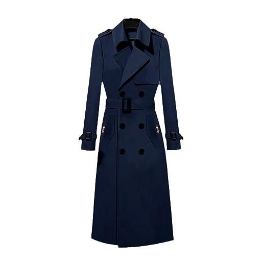 Generic capispalla trench da donna, autunno trench sopra il ginocchio casual lungo cappotto, blu navy, m