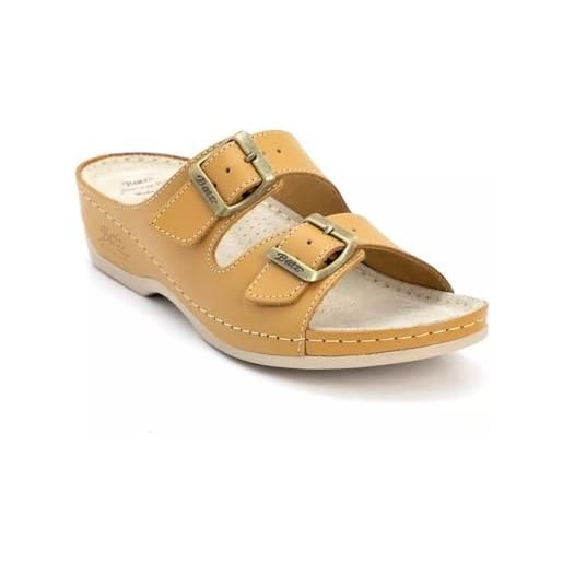 Batz fc02 sandali zoccoli sabot pantofole scarpe di pelle, donna, cammello, eu 40