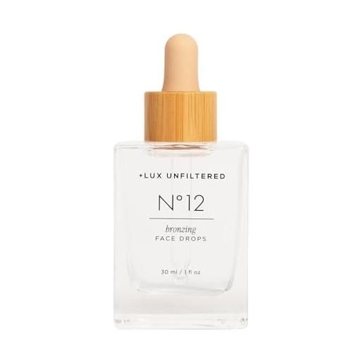 + Lux Unfiltered n°12 gocce abbronzanti per il viso senza profumo, gocce autoabbronzanti, acido ialuronico, vitamina e, olio di frutto della passione, senza glutine, cruelty free + autoabbronzante